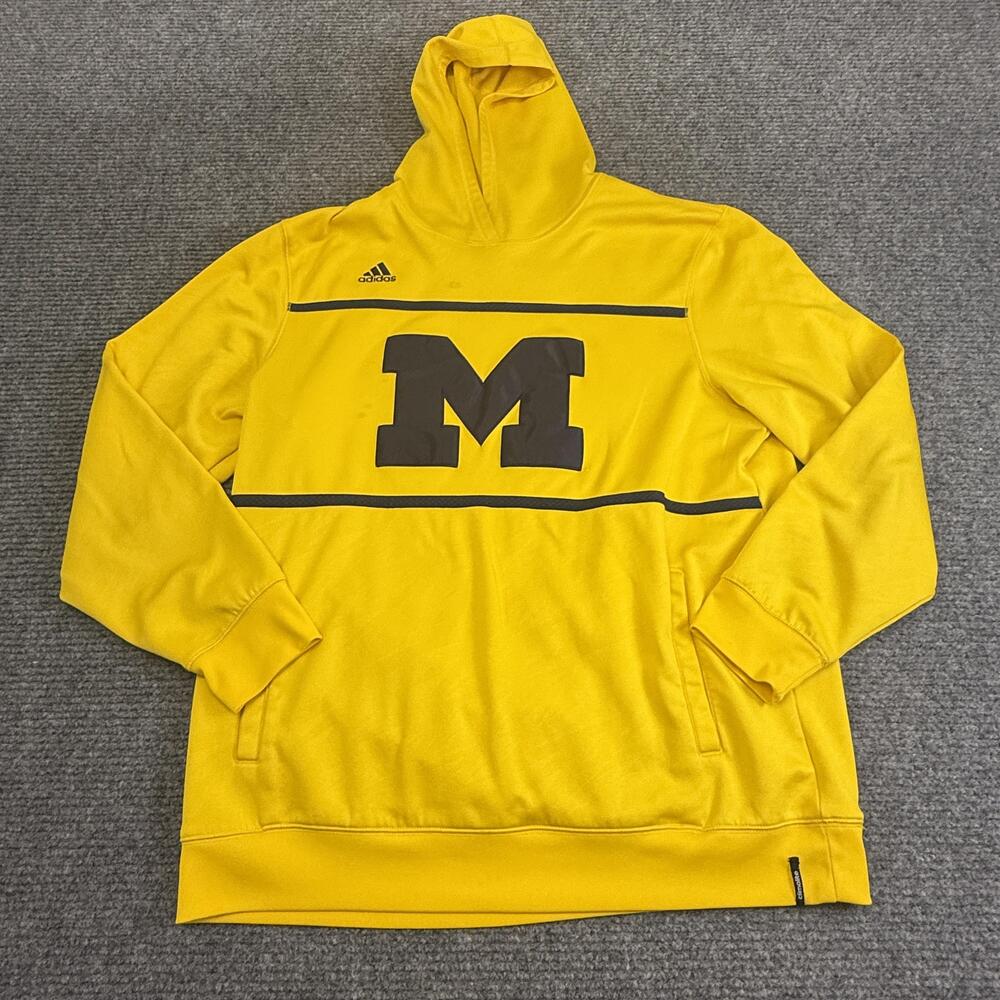 Michigan Wolverines Hoodie Mens XL Yellow NCAA Football Adidas Climalite Logo